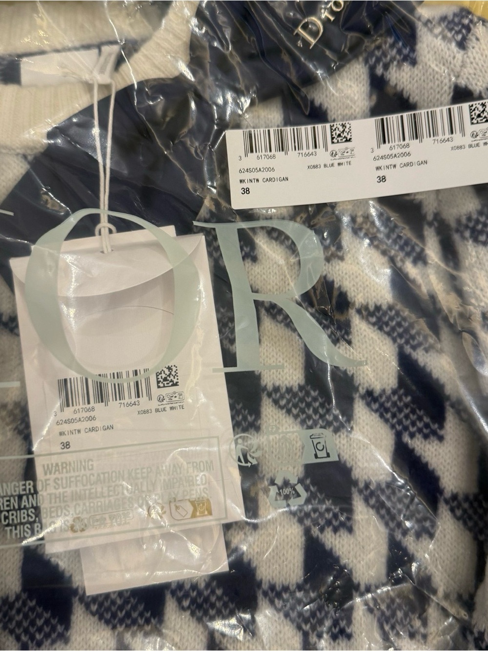 NWOT Dior Navy & White Houndstooth Knit Sweater with Bow, Size US 8 - Picture 7 of 8